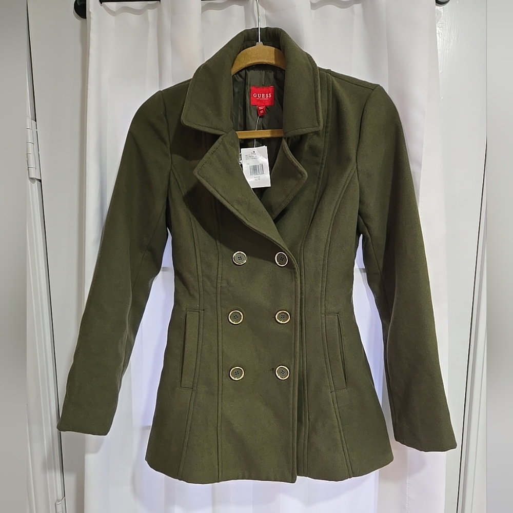 GUESS Women's Olive Green Pea Coat Size XS NWT